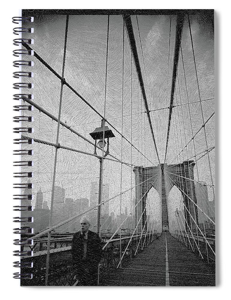 Brooklyn Spiral Notebook featuring the painting New York City Brooklyn Bridge Black And White by Tony Rubino