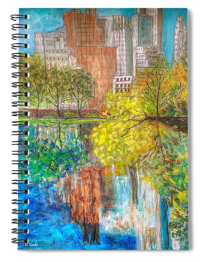 New York City Spiral Notebook featuring the painting New York City Reflections by Anne Sands