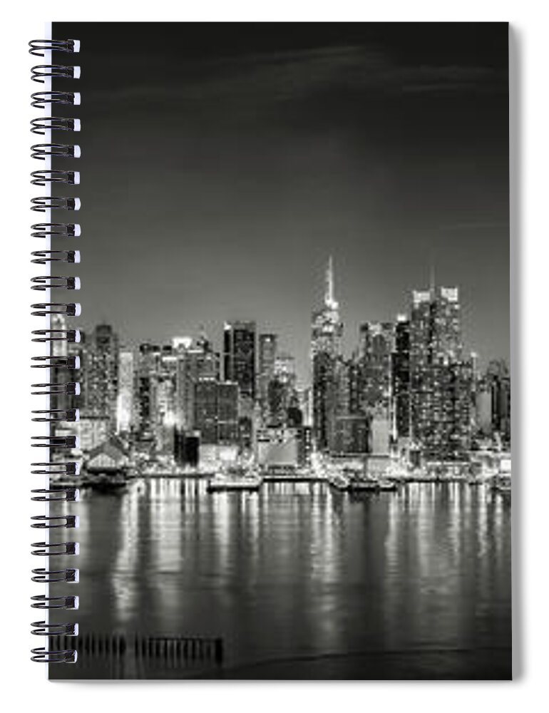 America Spiral Notebook featuring the photograph New York City skyline in black and white by Eduard Moldoveanu