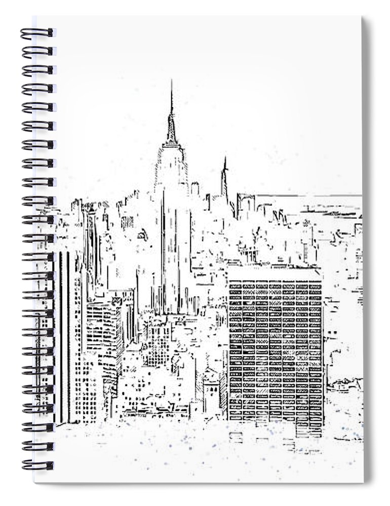 New York Spiral Notebook featuring the digital art New York City skyline with skyscrapers, pencil drawing by Maria Kray