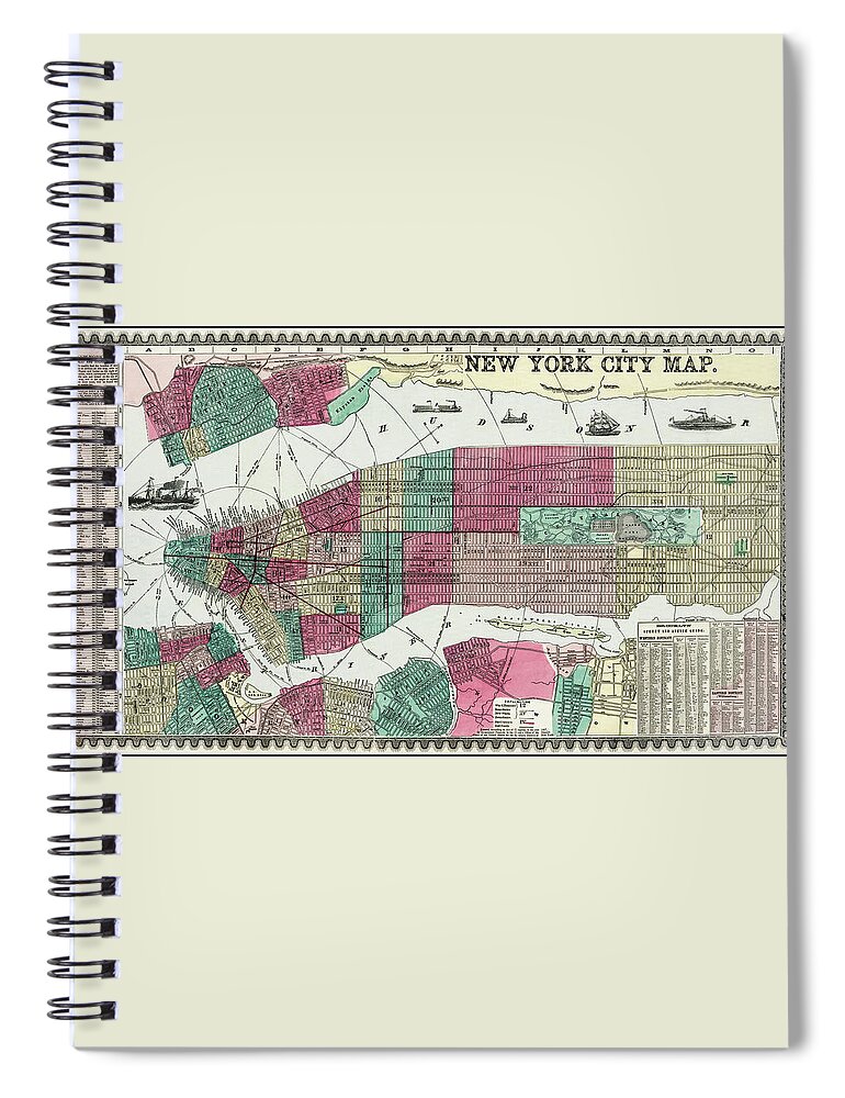 New York Spiral Notebook featuring the photograph New York City Vintage Map 1862 by Carol Japp
