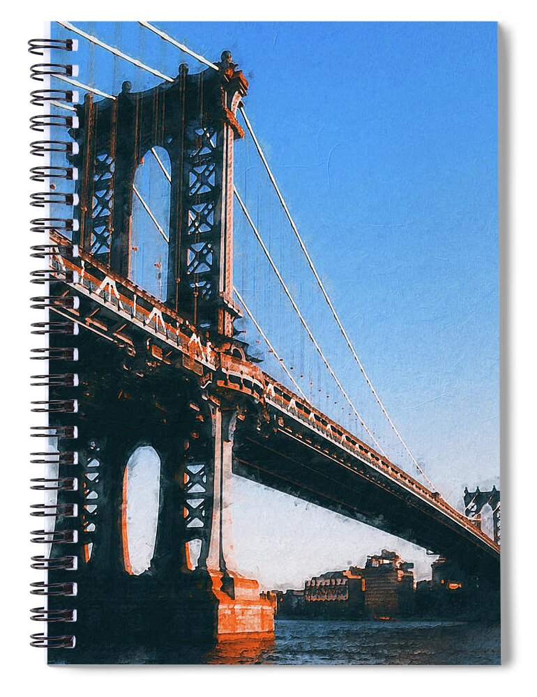New York Panorama Spiral Notebook featuring the painting New York, Manhattan Panorama - 24 by AM FineArtPrints