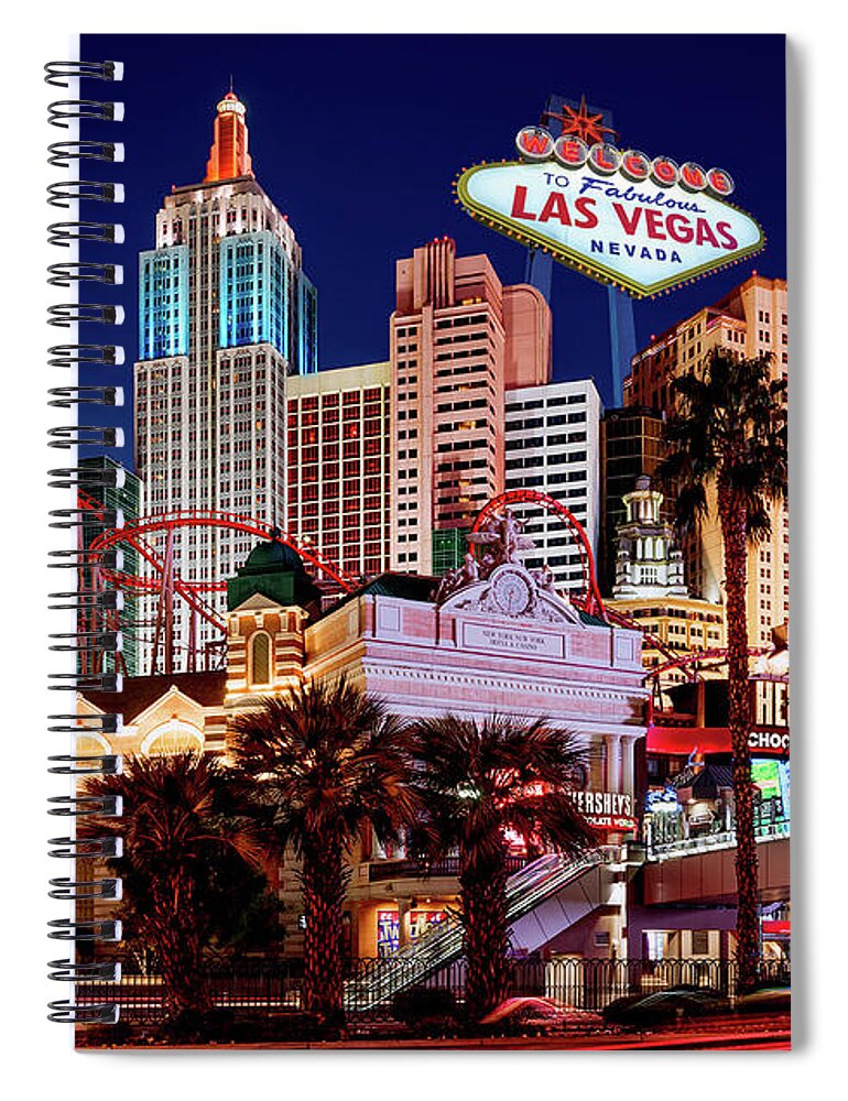Post Card Spiral Notebook featuring the photograph New York New York Casino at Dusk Post Card by Aloha Art