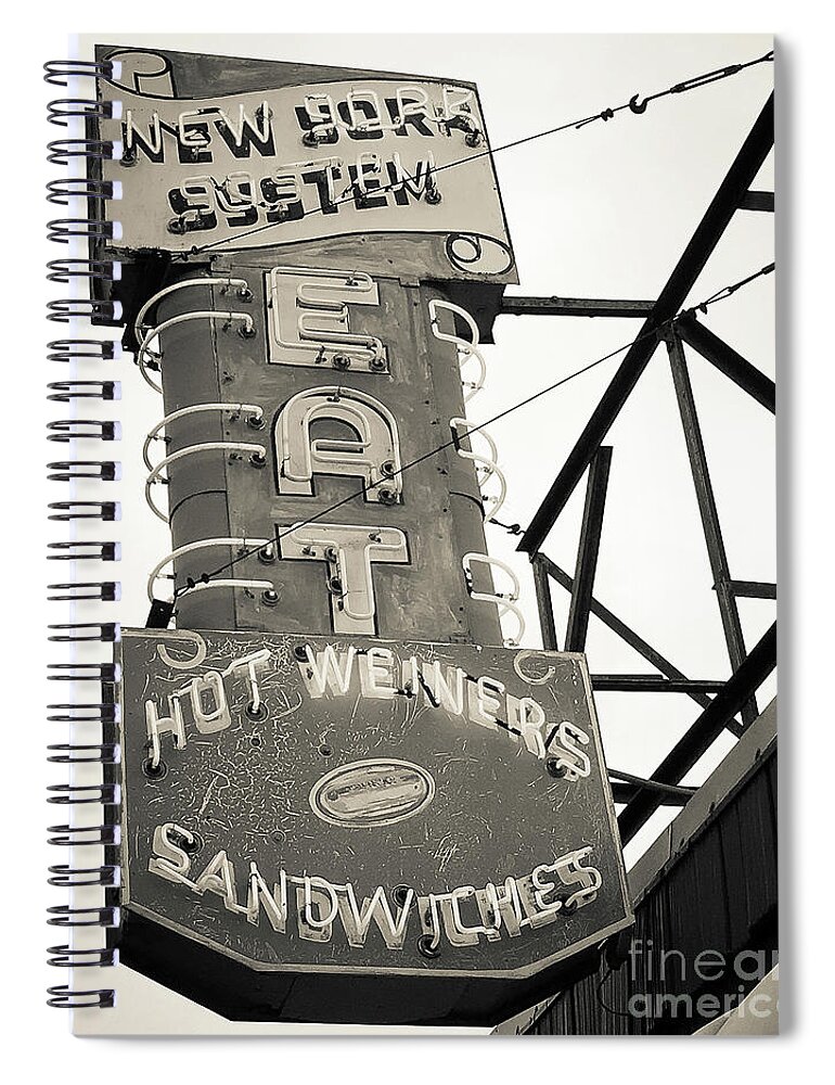 Neon Spiral Notebook featuring the photograph New York System Hot Weiners Neon by Edward Fielding