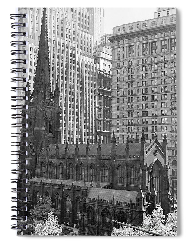American Spiral Notebook featuring the photograph New York - View Of Trinity Church, 1952 by Angelo Rizzuto