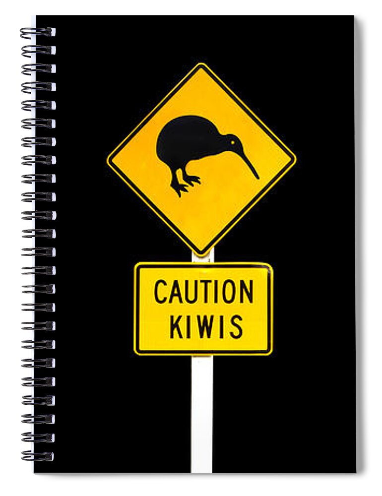 New Zealand Spiral Notebook featuring the photograph New Zealand roadsigns by Delphimages Photo Creations