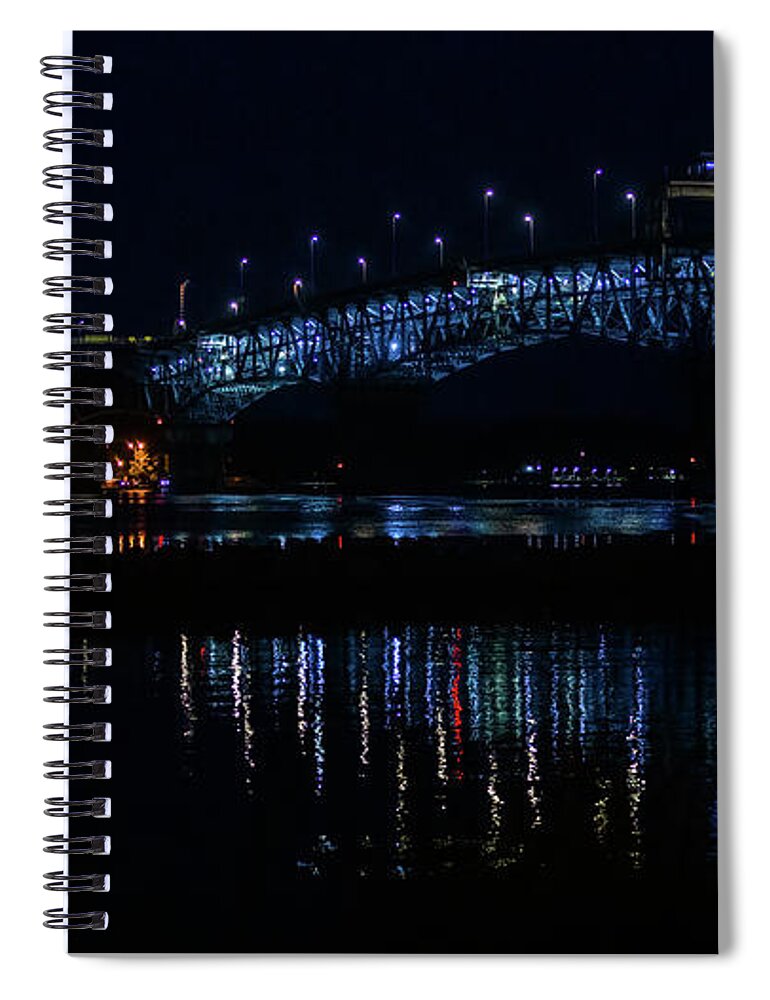 Yorktown Spiral Notebook featuring the photograph Night Bridge at Yorktown by Rachel Morrison