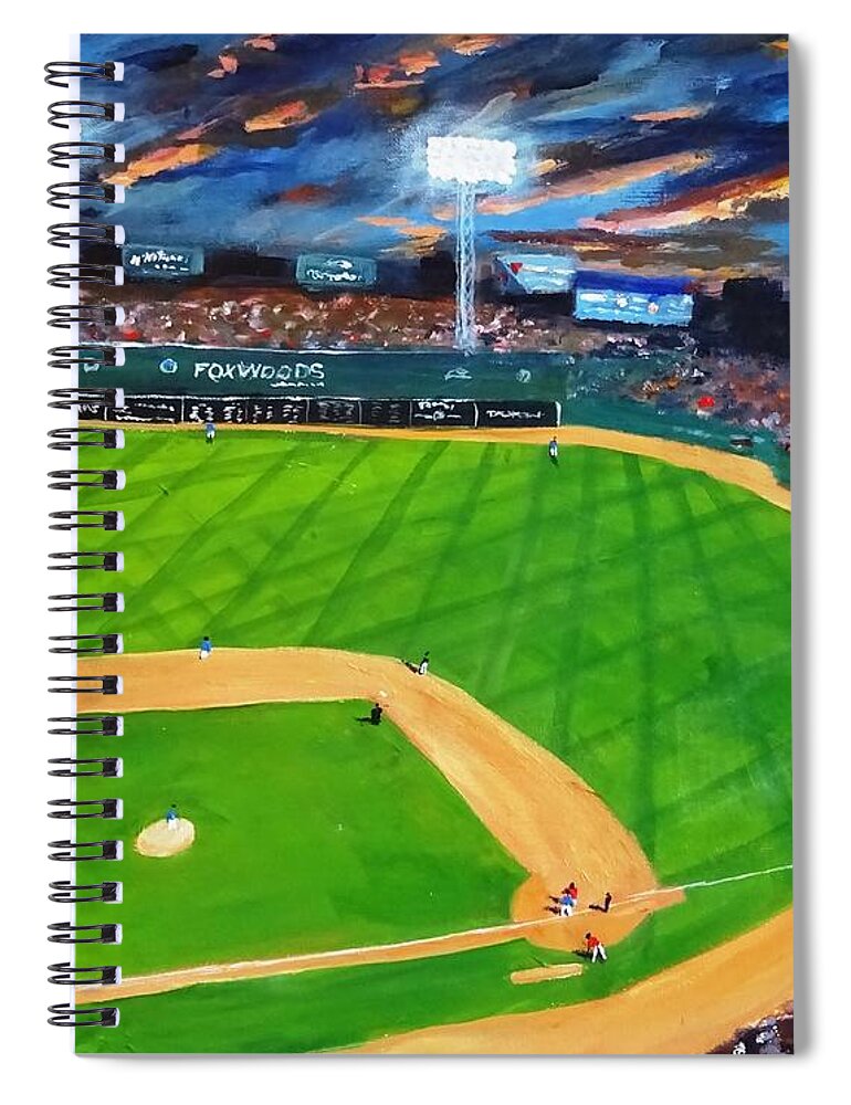 Baseball Spiral Notebook featuring the painting Night Game Fenway Park by Brent Arlitt
