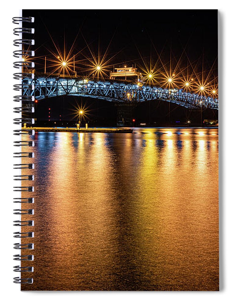 Coleman Bridge Spiral Notebook featuring the photograph Night Lights in Yorktown by Lara Morrison