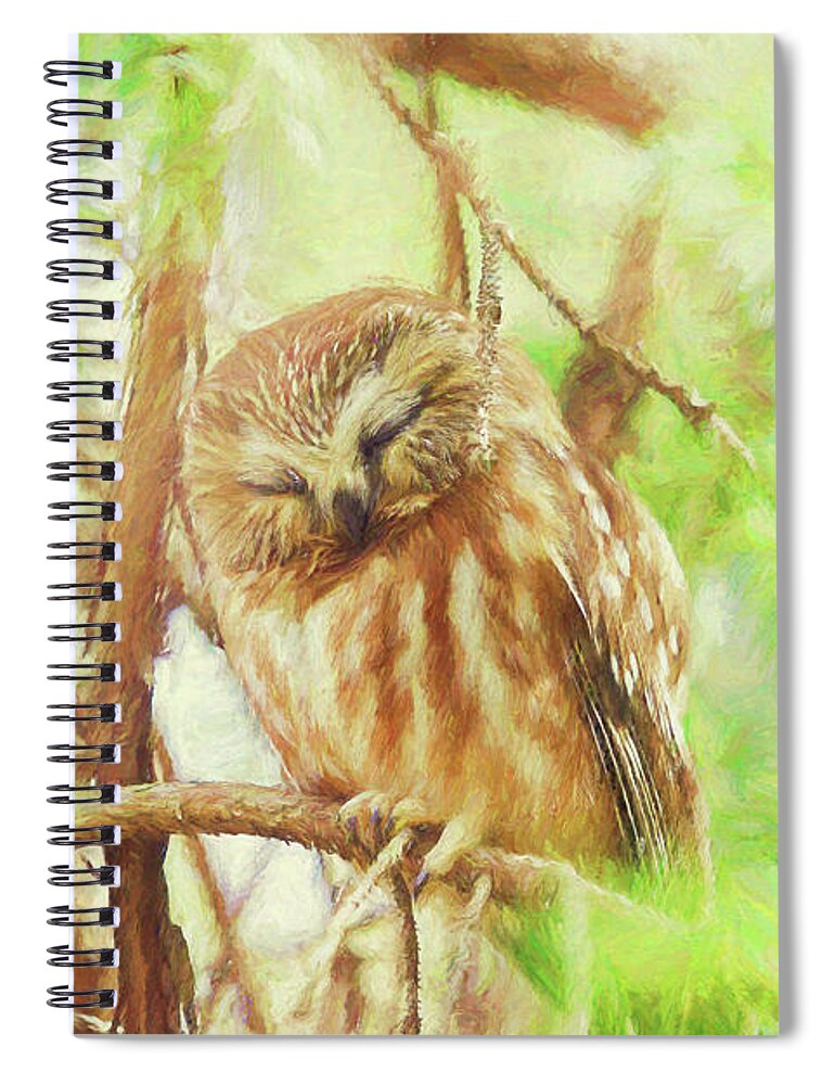 Spring Spiral Notebook featuring the photograph Night Owl Painterly Version 1 by Carrie Ann Grippo-Pike