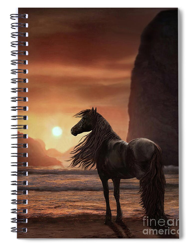 Sunset Horse Spiral Notebook featuring the digital art Night Stallion by Melinda Hughes-Berland