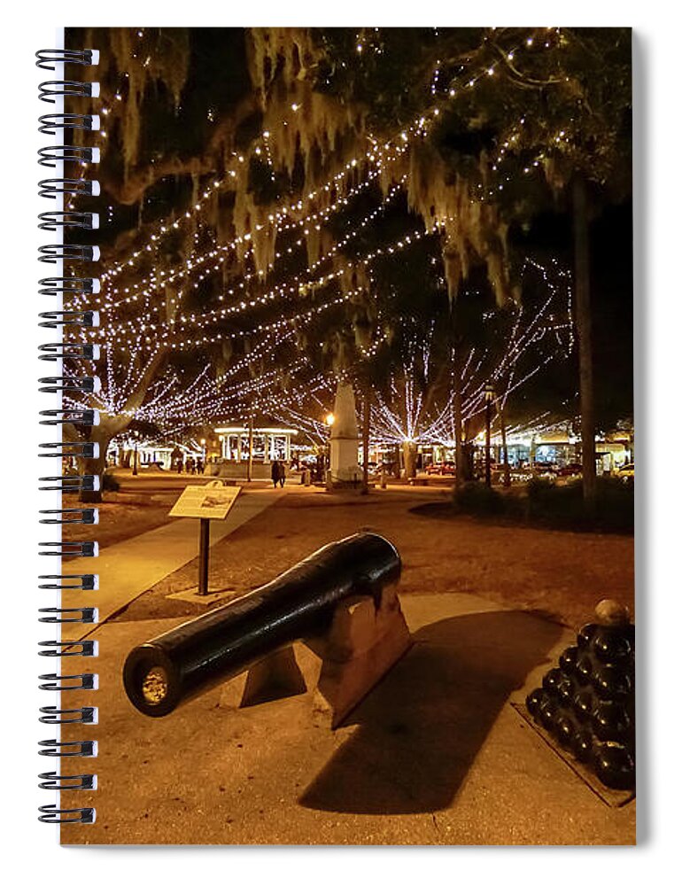 Florida Spiral Notebook featuring the photograph Night street scene on St George Street in the downtown historic by William Kuta