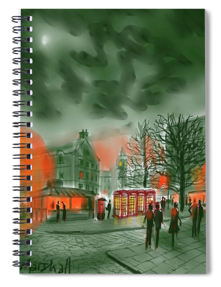 Ipad Painting Spiral Notebook featuring the painting Night Time Coffee, London by Glenn Marshall