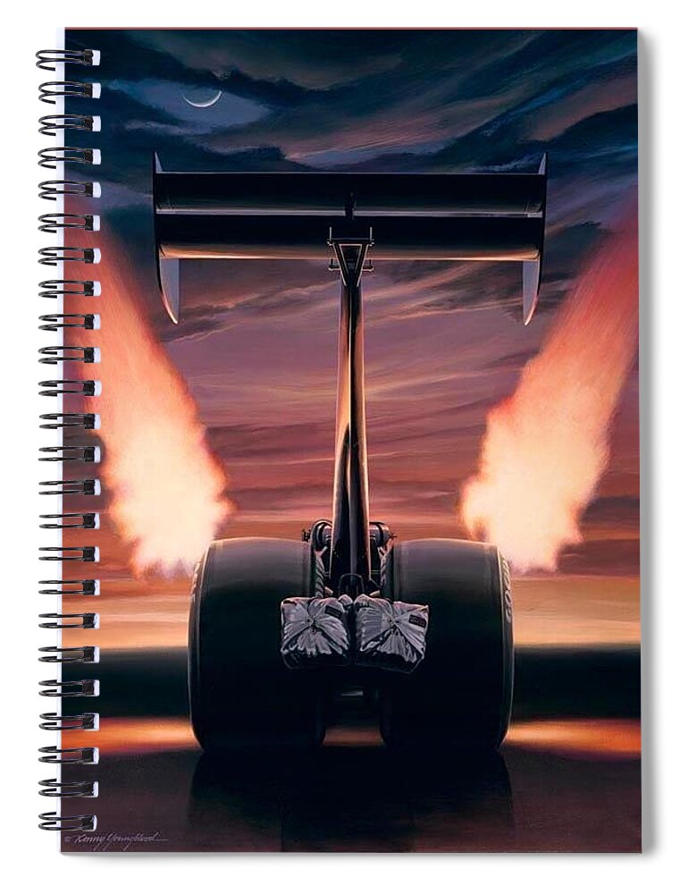 Nhra Funny Car Top Fuel Kenny Youngblood John Force Terry Mcmillan Nitro Drag Racing Don Garlits Spiral Notebook featuring the painting Night Wing II by Kenny Youngblood
