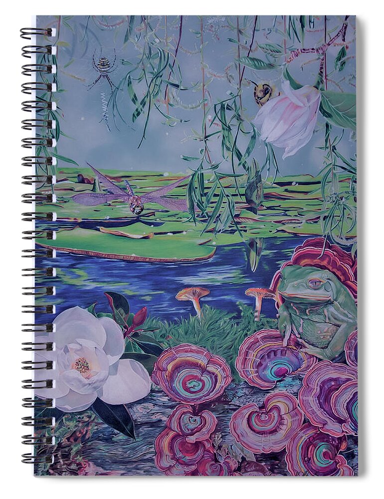 Frog Spiral Notebook featuring the drawing Nightime Under the Willows by Kelly Speros