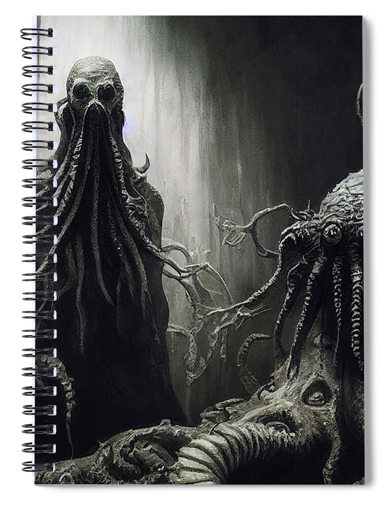 Cthulhu Spiral Notebook featuring the painting Nightmares are living in our World, 10 by AM FineArtPrints