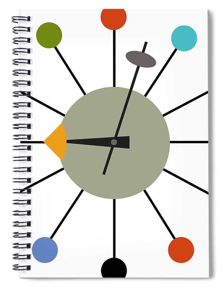 Mid Century Modern Spiral Notebook featuring the digital art No Background Ball Clock by Donna Mibus