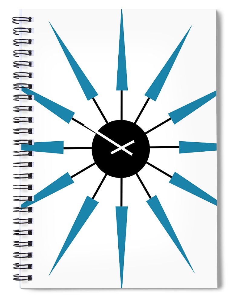 Mid Century Modern Spiral Notebook featuring the digital art No Background Starburst Clock 2 by Donna Mibus