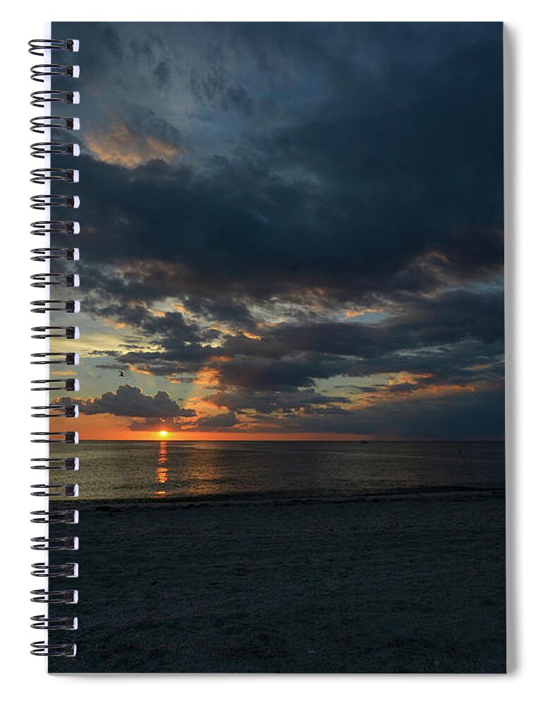 Nokomis Beach Sunset Spiral Notebook featuring the painting Nokomis Beach Sunset by Mike Brown