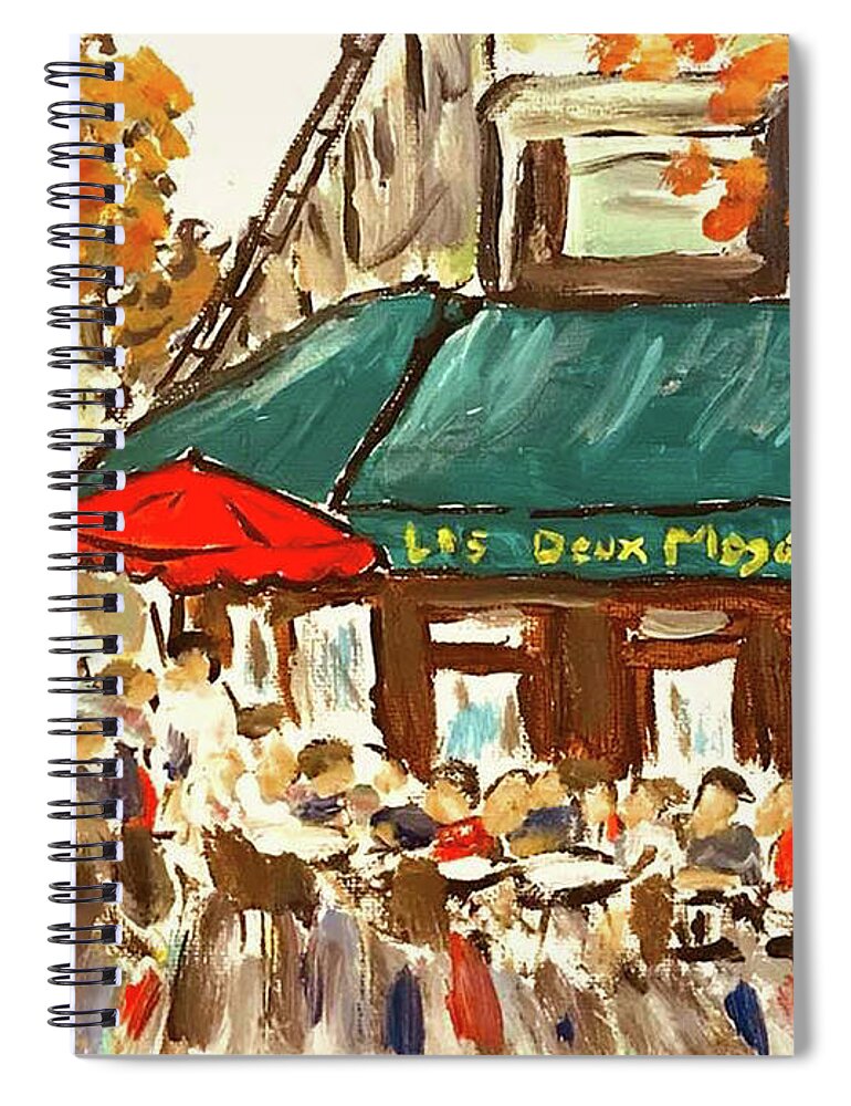  Spiral Notebook featuring the painting Noon at Les Deux Magots by John Macarthur