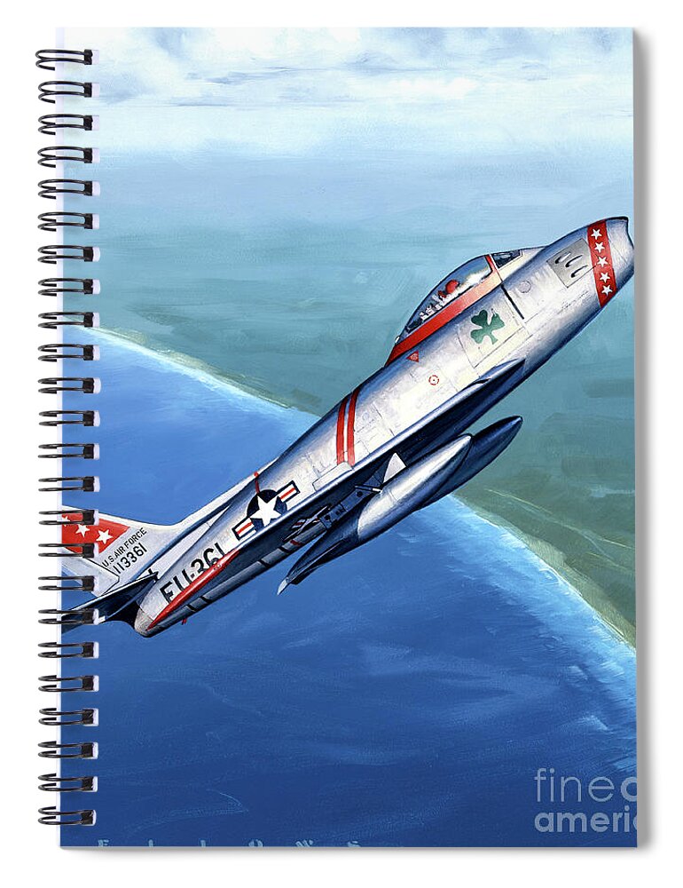 Aircraft Spiral Notebook featuring the painting North American F-86 Sabre by Jack Fellows