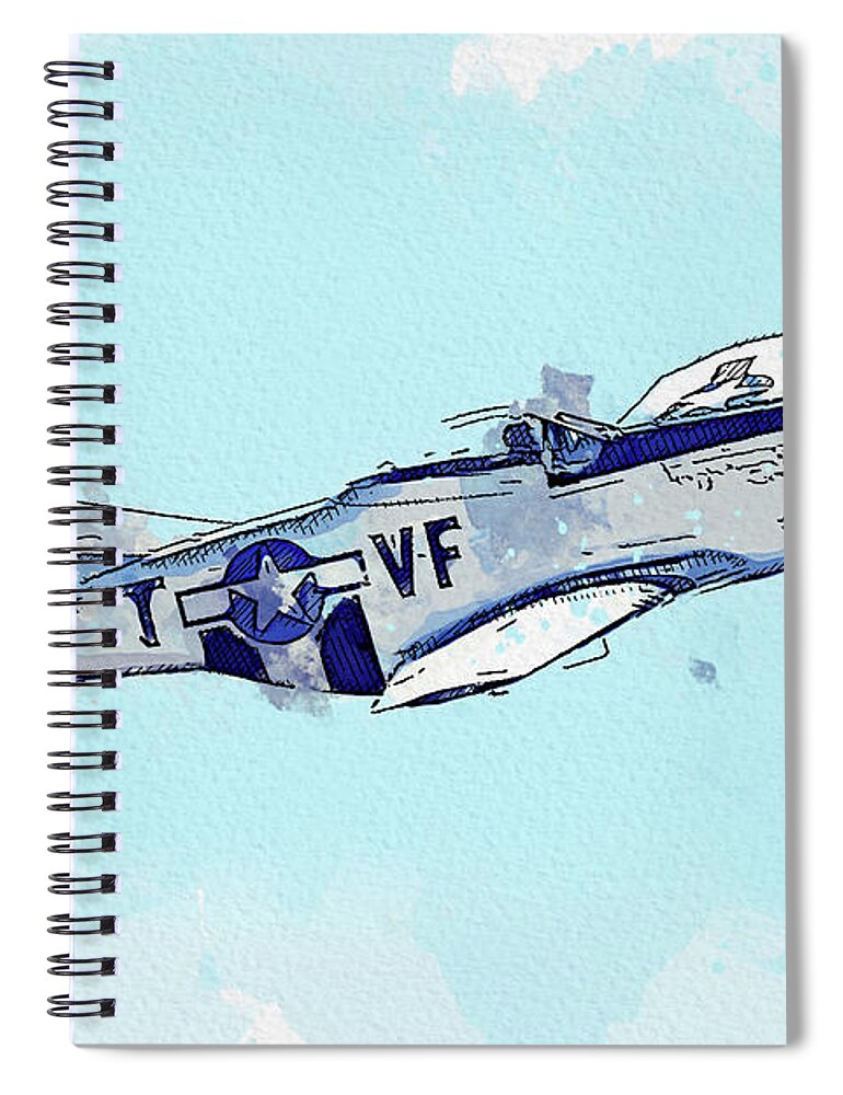 Plane Spiral Notebook featuring the painting North American P-D Mustang Toulouse Nuts , Vintage Aircraft - Classic War Birds - Planes watercolor by Celestial Images