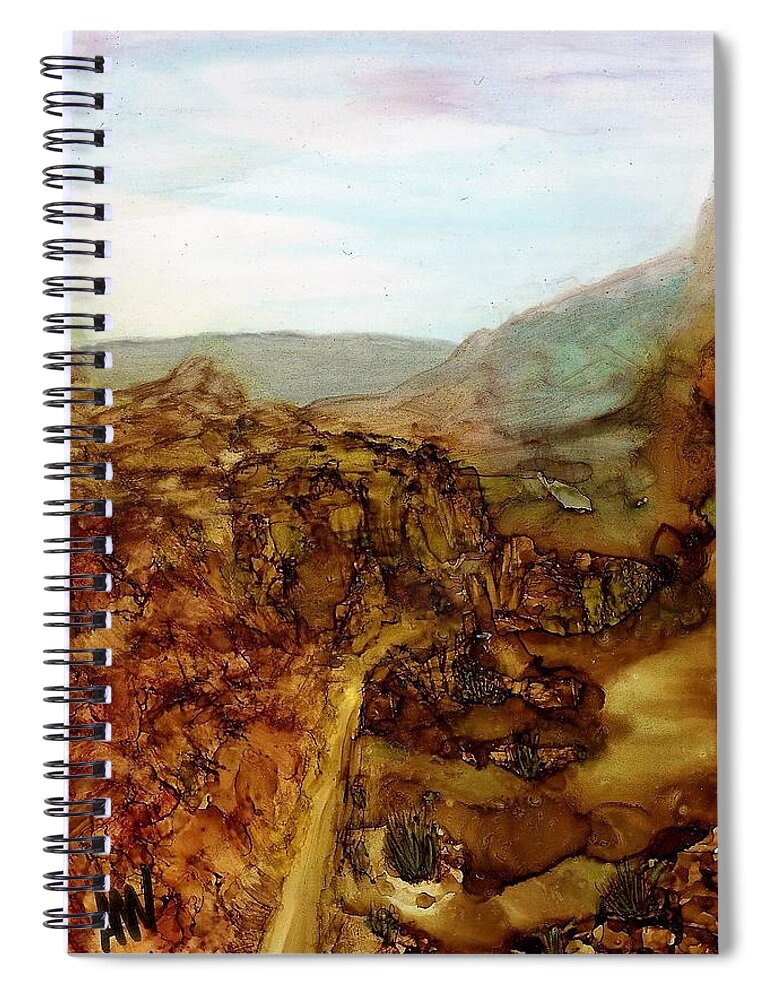 Alcohol Ink Spiral Notebook featuring the painting North through the canyon by Angela Marinari