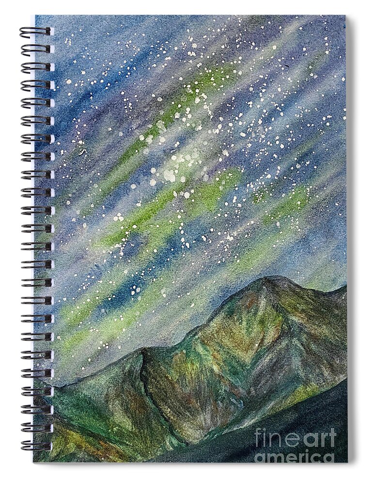 Northern Lights Spiral Notebook featuring the painting Northern Lights Obstruction Point by Lisa Neuman