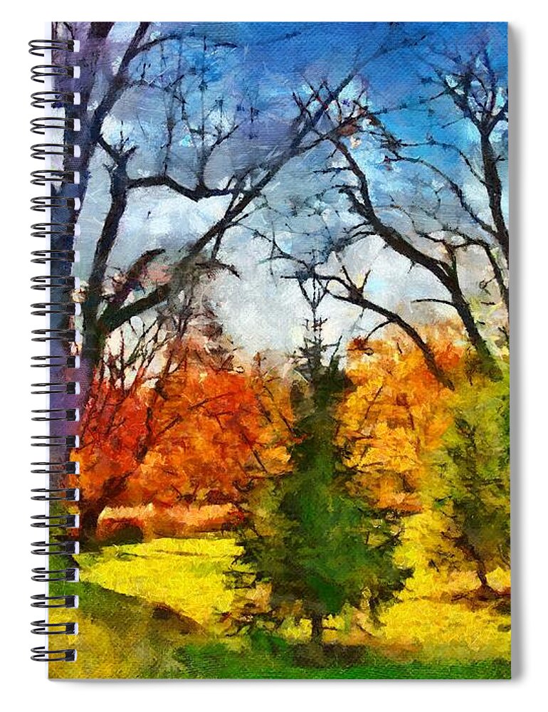 Autumn Spiral Notebook featuring the mixed media November Field by Christopher Reed