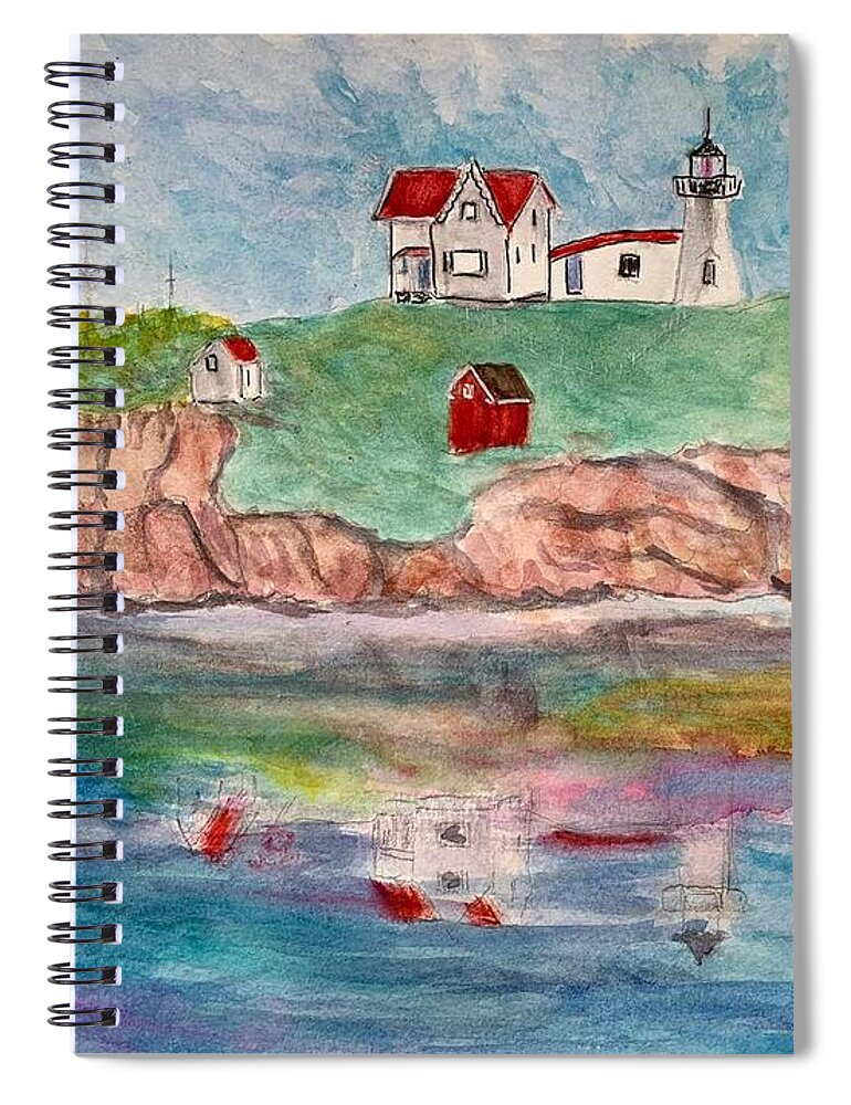 Nubble Light Spiral Notebook featuring the painting Nubble Reflections by Anne Sands