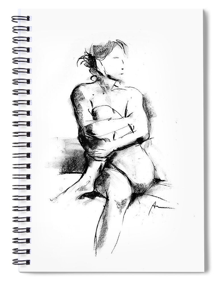 Nude Spiral Notebook featuring the drawing Nude 014 by Ani Gallery