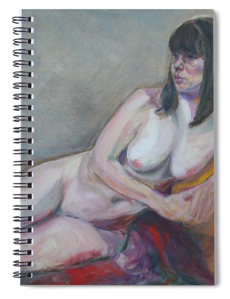 Impressionism Spiral Notebook featuring the painting Nude Leaning - Original Contemporary Impressionist Painting by Quin Sweetman