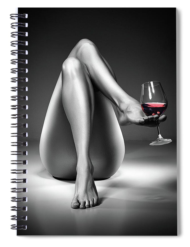 Woman Spiral Notebook featuring the photograph Nude woman red wine 4 by Johan Swanepoel