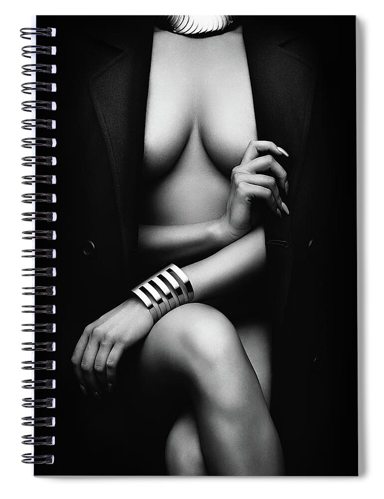 Woman Spiral Notebook featuring the photograph Nude Woman with jacket 1 by Johan Swanepoel