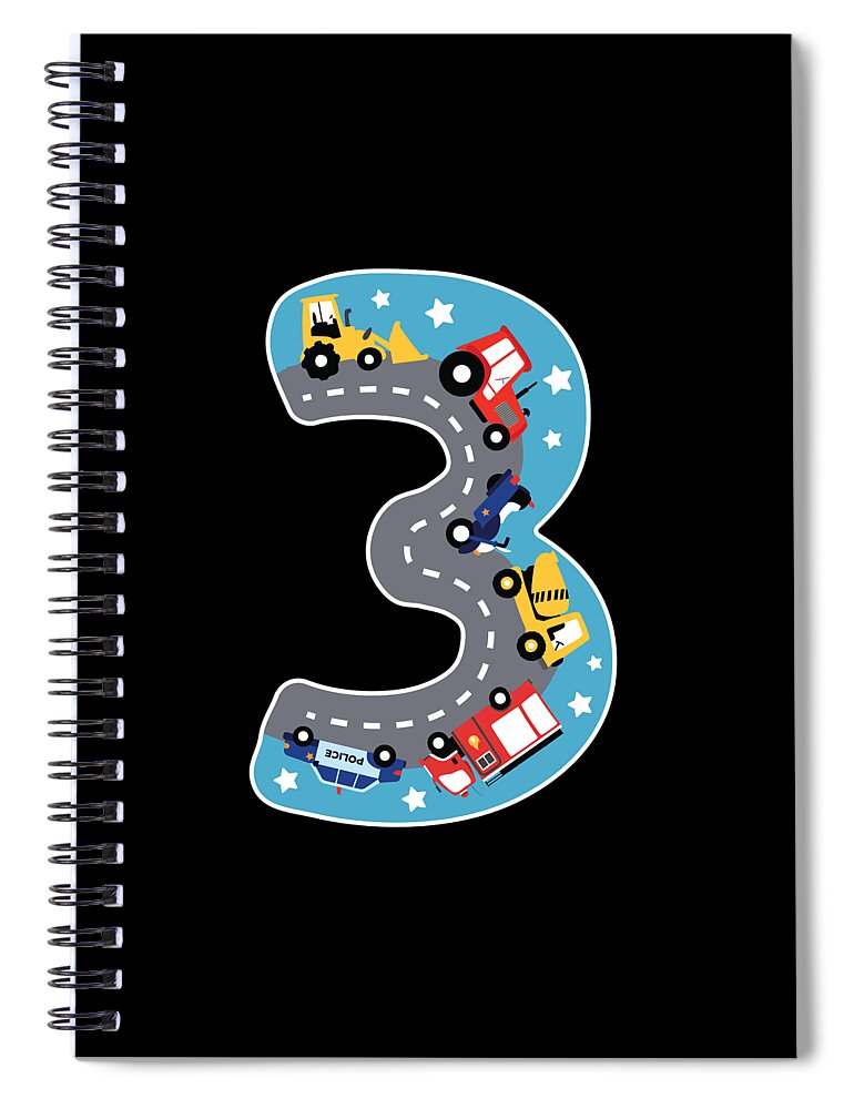 Number 3 Vehicles Kids 3rd birthday boys gift Spiral Notebook by Norman W -  Fine Art America