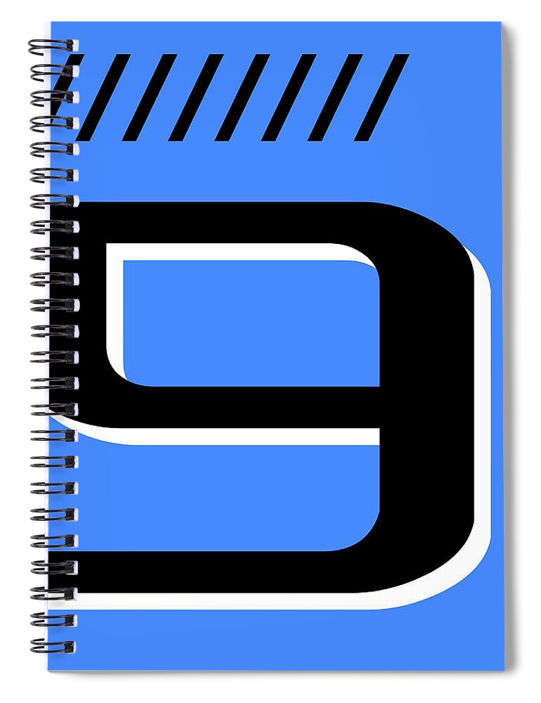 Nine Spiral Notebook featuring the mixed media Number Nine - Pop Art Print - Blue by Studio Grafiikka