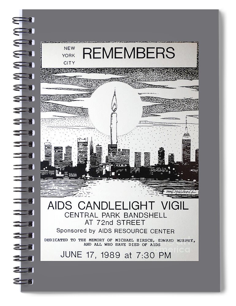 Nyc Aids Candlelight Vigil Poster Spiral Notebook featuring the drawing NYC AIDS Poster by William Hart McNichols