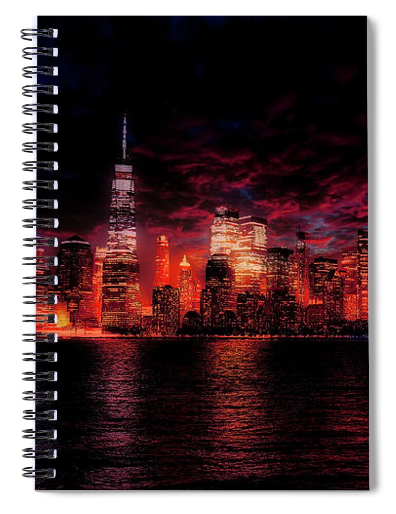 Nyc Spiral Notebook featuring the photograph NYC in fire by PatriZio M Busnel