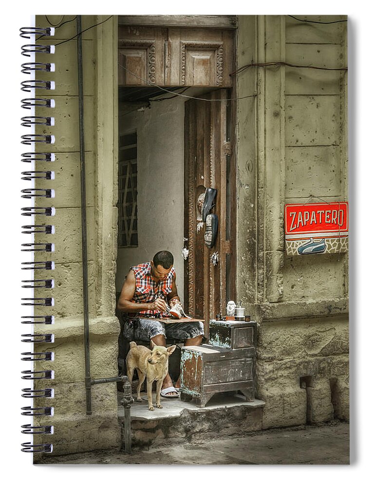 Cuba Spiral Notebook featuring the photograph O Zapatero and his dog by Micah Offman