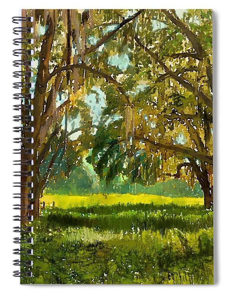 Tree Spiral Notebook featuring the digital art Oak Trees with Moss by Joe Roache