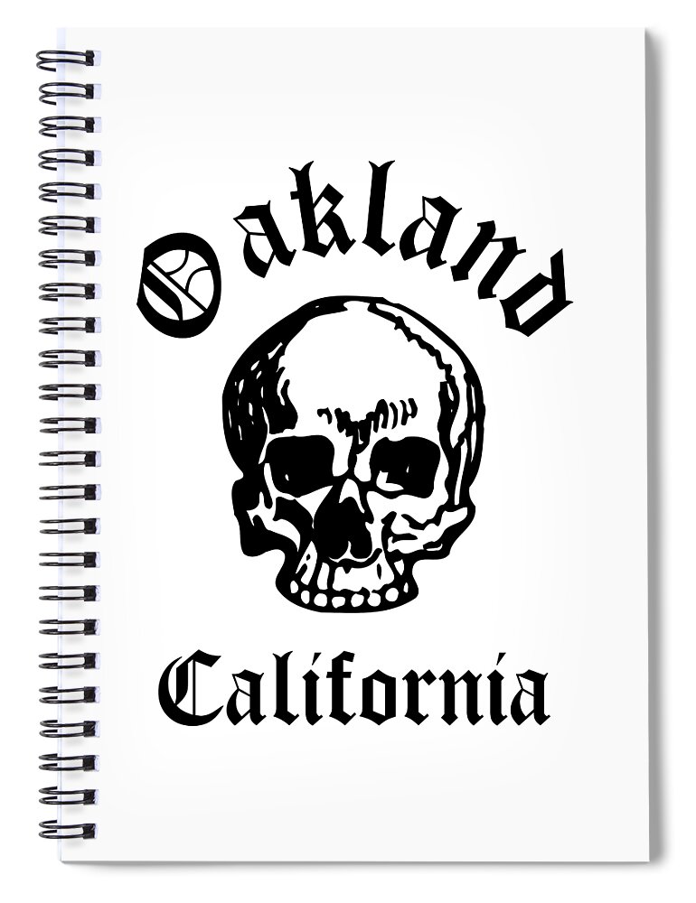 Oakland Spiral Notebook featuring the drawing Oakland California Hardcore Streets Urban Streetwear White Skull, Super Sharp PNG 2 by Kathy Anselmo