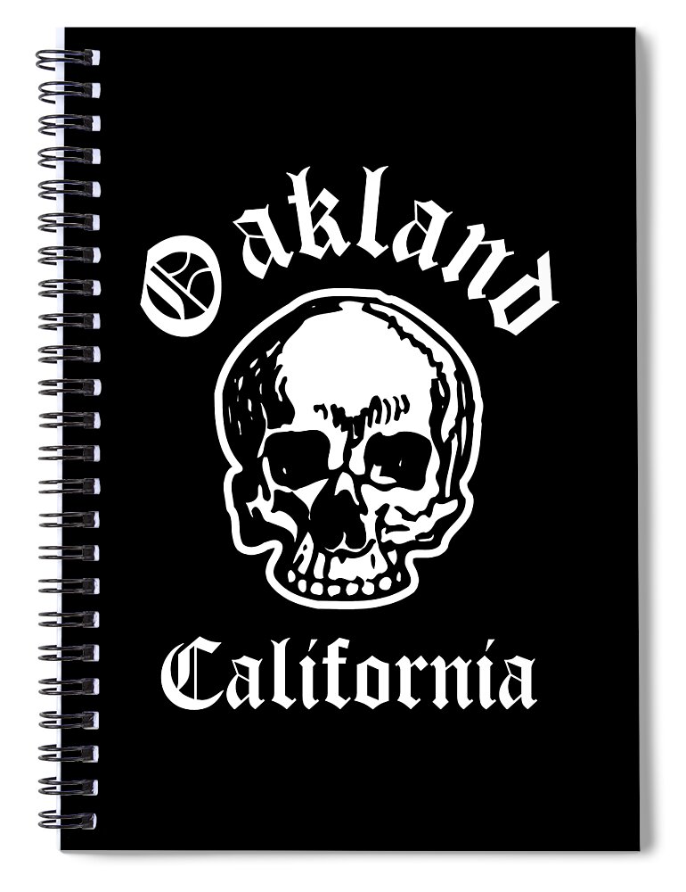 Oakland Spiral Notebook featuring the photograph Oakland California Hardcore Streets Urban Streetwear White Skull, White Text Super Sharp PNG 3 by Kathy Anselmo