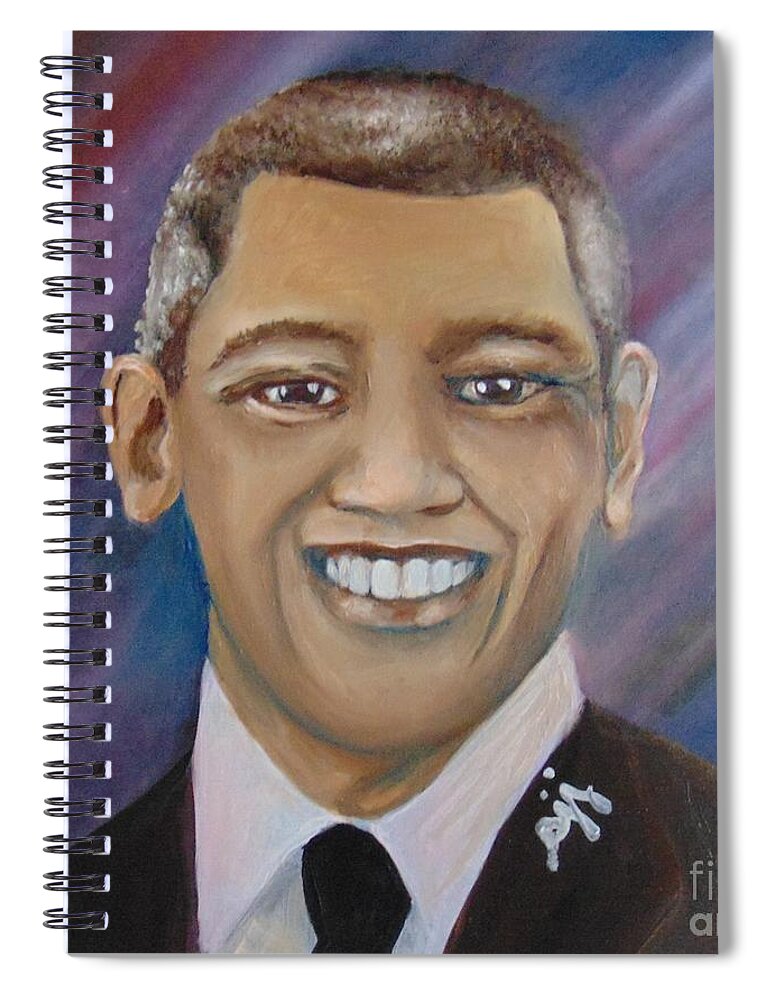 Presidents Spiral Notebook featuring the painting Obama Portrait by Saundra Johnson
