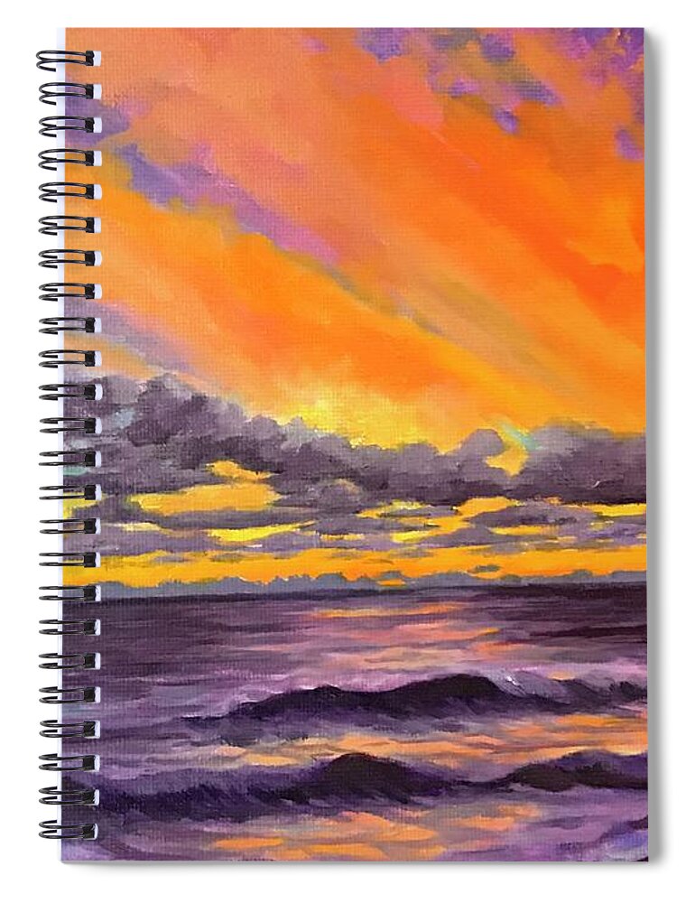 Sunset Spiral Notebook featuring the painting OBX Sunset by Anne Marie Brown