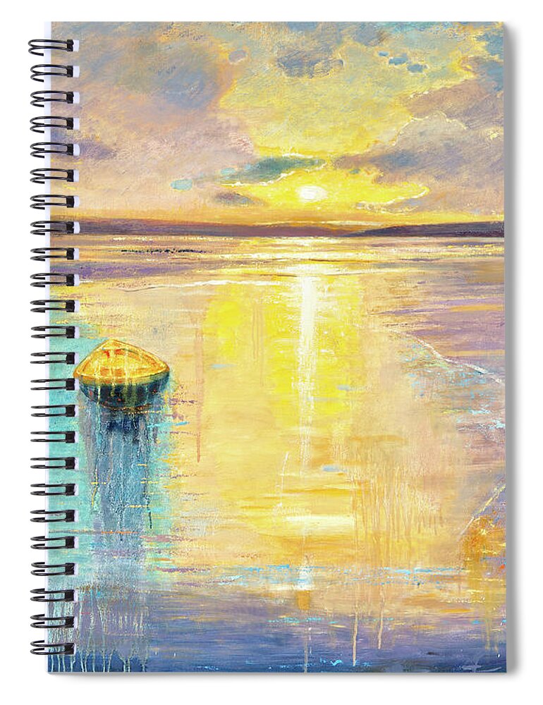 Landscape Spiral Notebook featuring the painting Ocean Sunset by Shijun Munns