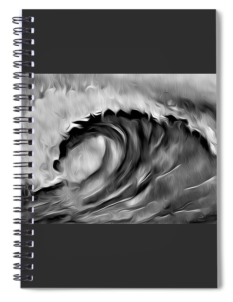 Ocean Wave Spiral Notebook featuring the digital art Ocean Wave Abstract - B/W by Ronald Mills