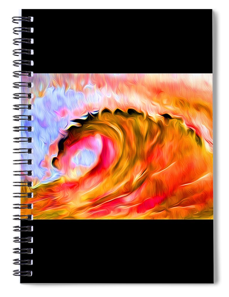 Ocean Wave Spiral Notebook featuring the digital art Ocean Wave in Flames by Ronald Mills