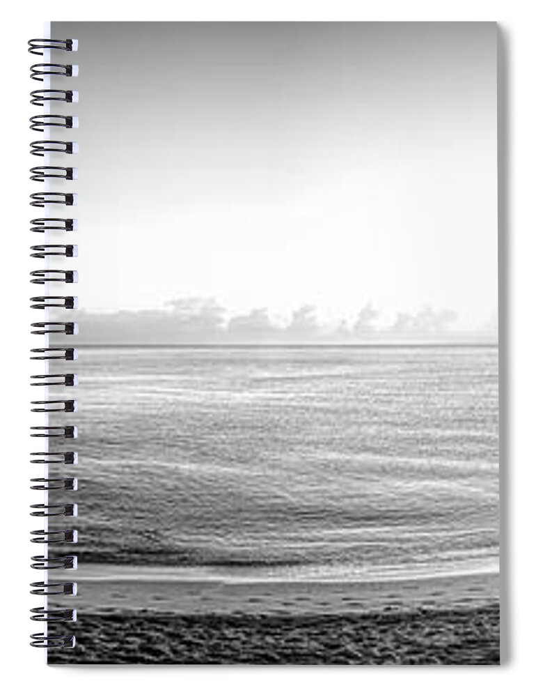 Black Spiral Notebook featuring the photograph Oceanside Panorama Sunrise Black and White by Debra and Dave Vanderlaan