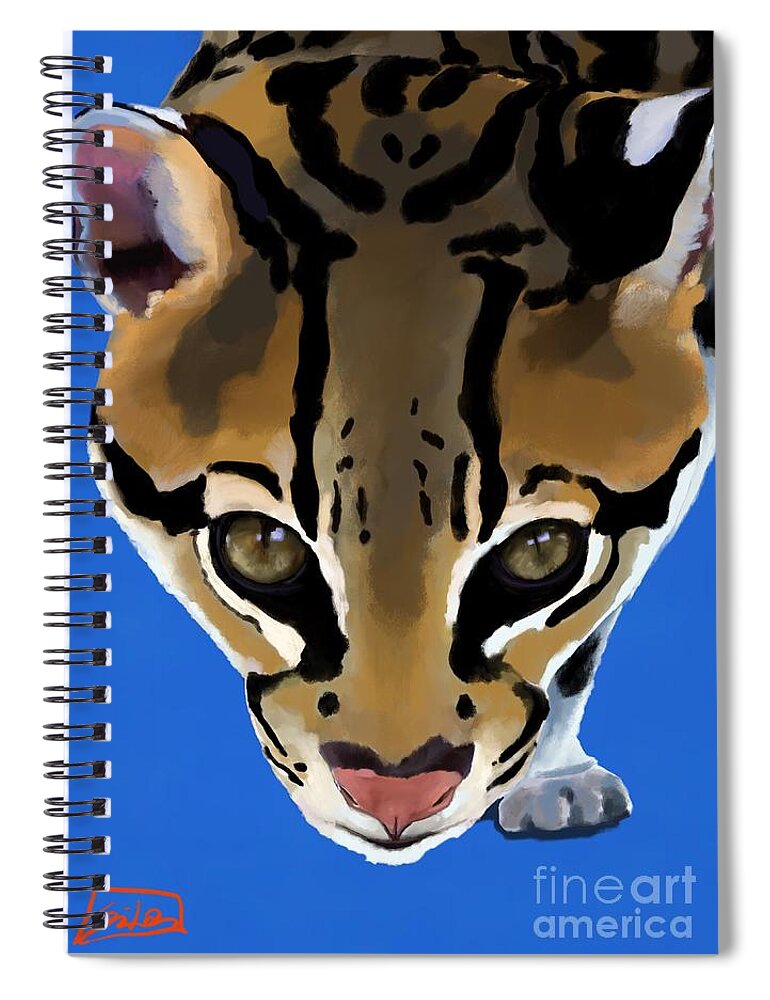 Wild Cats Spiral Notebook featuring the digital art Ocelot Stare by Lidija Ivanek - SiLa