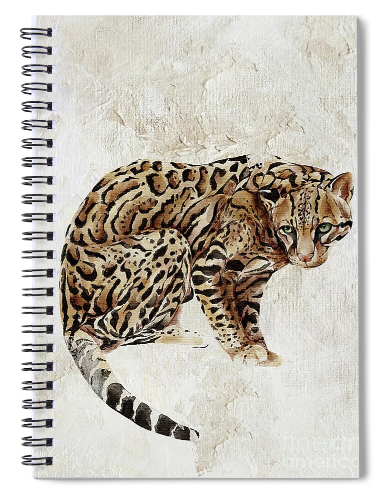 Ocelot Spiral Notebook featuring the painting Ocelot Wild Cat Animal Painting by Garden Of Delights